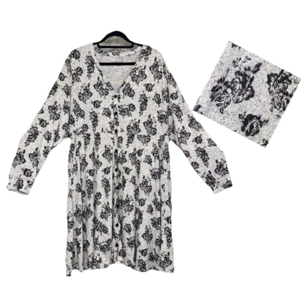 Torrid Super Soft 2X Gray Shirt Dress Floral Long Sleeve Babydoll Whimsygoth Top
